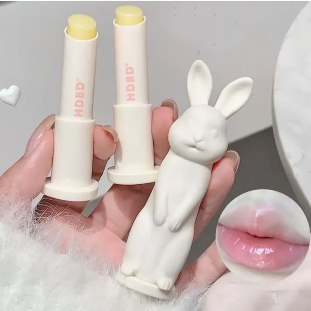 White Bunny Rabbit Shaped Un-Flavored Novelty Lip Gloss Lipstick Lightly Scented